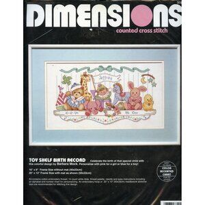 Dimensions Counted Cross Stitch Kit Toy Shelf Birth Record 3721 16" X 9" Sealed